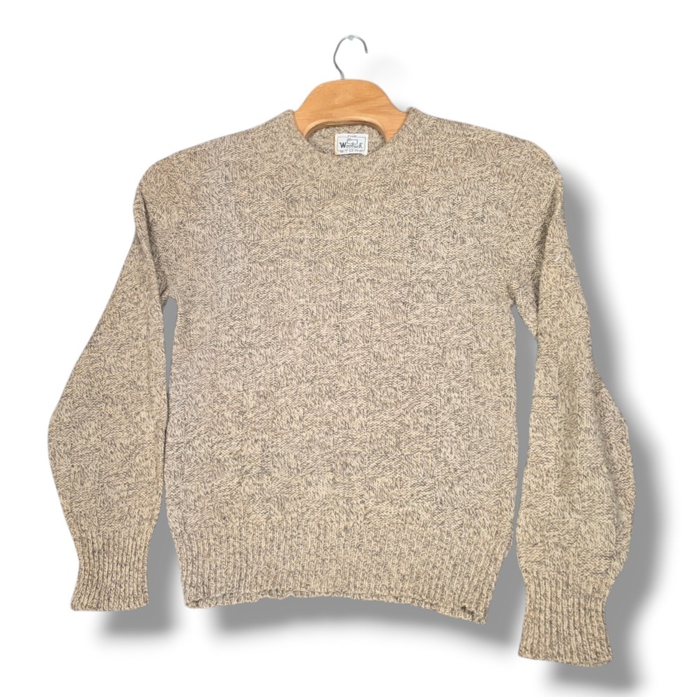 Vintage Woolrich Mens Medium Tan Chunky Knit Basketweave Sweater Gorpcore Winter